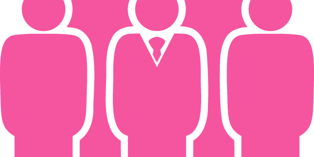 5 pink abstract characters depicting people in a team